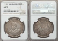 Republic Cordoba 1912-H AU58 NGC, Heaton mint, KM16. Bust facing within circle / Radiant sun and hills within circle. Medal rotation. A popular one ye...