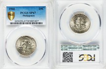Republic Specimen 25 Centavos 1966 SP67 PCGS, KM189.1. Shield of arms / Female standing beside hammer and anvil, 8 smoke rings from volcano. From A Sp...