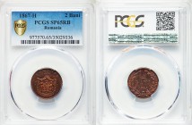 Carol I Specimen 2 Bani 1867-H SP65 Red and Brown PCGS, Heaton mint, KM2.1. Crowned arms with supporters within crowned mantle / Value, date within wr...