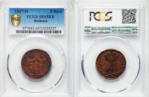 Carol I Specimen 5 Bani 1867-H SP65 Red and Brown PCGS, Heaton mint, KM3.1. Crowned arms with supporters within crowned mantle / Value, date within wr...