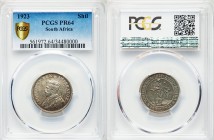 George V Proof Shilling 1923 PR64 PCGS, KM17.3. Crowned bust left / Standing female figure leaning on large anchor. From A Special Selection of World ...
