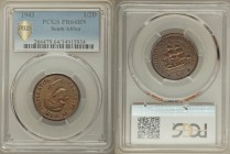 George VI Proof 1/2 Penny 1943 PR64 Brown PCGS, KM24. Head left (By T.H. Paget ) / Standing female figure leaning on large anchor (By G.T. Kruger-Gray...