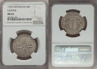Lucerne. City 40 Kreuzer 1796 MS63 NGC, KM91, HMZ-2654e. Crowned, oval shield within sprigs / Monogram in cruciform with value in center. From A Speci...