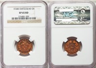 Confederation Specimen 2 Rappen 1934-B SP65 Red NGC, Bern mint, KM4.2a. Cross in shield within sprigs / Value within wreath. From A Special Selection ...