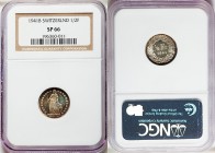 Confederation Specimen 1/2 Franc 1941-B SP66 NGC, Bern mint, KM23. Edge: Reeded. Standing Helvetia with lance and shield within star border / Value an...