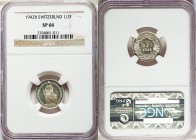Confederation Specimen 1/2 Franc 1942-B SP66 NGC, Bern mint, KM23. Edge: Reeded. Standing Helvetia with lance and shield within star border / Value an...