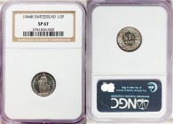 Confederation Specimen 1/2 Franc 1944-B SP67 NGC, Bern mint, KM23. Edge: Reeded. Standing Helvetia with lance and shield within star border / Value, d...