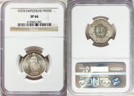 Confederation Specimen Franc 1937-B SP66 NGC, Bern mint, KM24. Edge: Reeded. Standing Helvetia with lance and shield within star border / Value, date ...