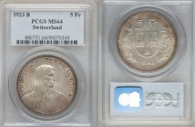 Confederation 5 Francs 1923-B MS64 PCGS, Bern mint, KM37. William Tell right / Shield flanked by sprigs. From A Special Selection of World Coins

HID0...