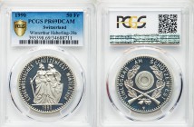 Confederation Proof 50 Francs 1990 PR69 Deep Cameo PCGS, KM-XS34; Richter 2-386; Haberling 39a. Two female figures with sword and shield embossed with...