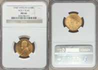Pius XII gold 100 Lire MCML (1950) MS66 NGC, KM48. Crowned bust left / Opening of the Holy Year Door. AGW 0.1502 oz. From A Special Selection of World...