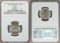 Republic 12-1/2 Centimos 1969-(m) MS66 NGC, Madrid mint, KM-YA39.1. National arms, flat stars / Denomination within wreath, plain 2. From A Special Se...