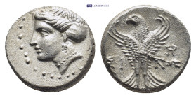 Paphlagonia, Sinope. Late 4th-3rd cent. BC. AR 1/2 drachm. (14mm, 2.9 g) Turreted female head left / Eagle standing facing, head left, with wings spre...