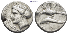 Paphlagonia, Sinope AR Drachm. (18mm, 5.9 g) 330-300 BC.Uncertain magistrate. Head of the nymph Sinope to left, her hair in a sakkos, wearing a triple...