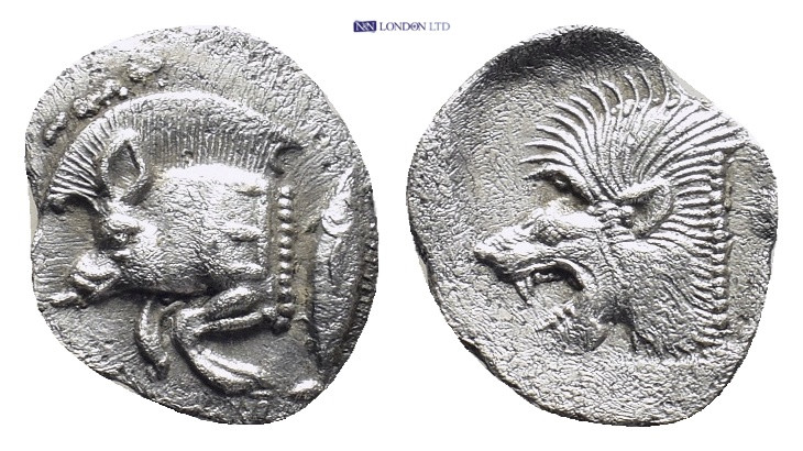 Mysia, Cyzicus, AR obol (13mm, 0,8 g),ca. 450-400 BC. Obv: Forepart of boar left...