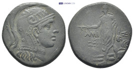 Pontus, Amisos, struck under Mithradates VI, ca. 105-65 BC, AE (28mm, 19.0 g) Helmeted head of Athena right Rev: Perseus standing frontally, holding h...