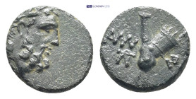 PONTOS. Amisos. Ae (12mm, 1.4 g) (Circa 85-65 BC). Time of Mithradates VI Eupator. Obv: Laureate head of Herakles right. Rev: AMI - ΣOY. Crossed club ...