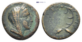 THRACE. Bisanthe. Ae (14mm, 1.9 g) (3rd century BC). Obv: Veiled and diademed head of Demeter right. Rev: BI / ΣΑ. Wreath.