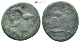 KINGS OF THRACE (Seleukid). Adaios (Strategos, circa 255-245 BC). Ae. (18mm, 4.1 g) Kypsela. Obv: Helmeted head of Athena right; c/m: Cornucopia withi...