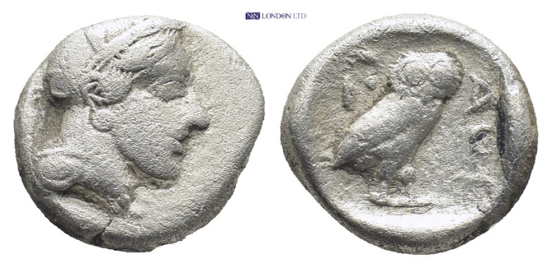 Attica, Athens AR Drachm. (14mm, 3.99 g) Circa 454-404 BC. Head of Athena to rig...