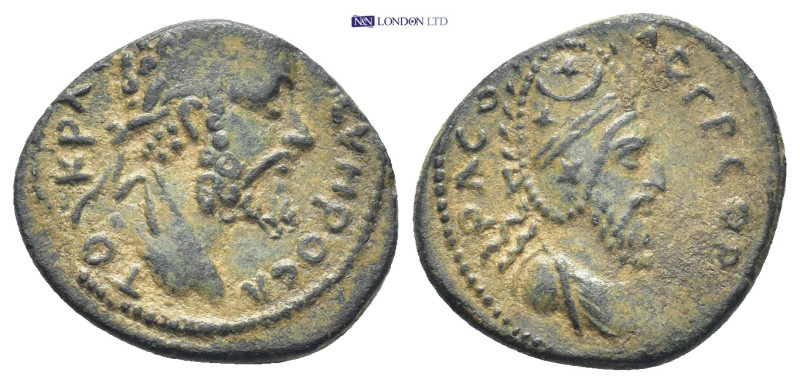 MESOPOTAMIA, Edessa. Septimius Severus, with Abgar VIII. AD 193-211. Æ (20mm, 4....