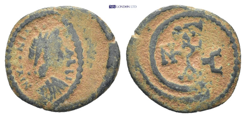 Justinian I (527-565) AE Pentanummium (Bronze, 15mm, 1.5 g) Antioch. Obv: D N IV...