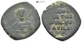 Basil II Bulgaroktonos, with Constantine VIII AD 976-1025. Constantinople Follis Æ (30mm, 15.18 g). IC-XC to left and right of bust of Christ, facing,...