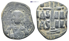 Romanus III Argyrus AD 1028-1034. Constantinople Anonymous follis Æ (27mm. 7.6 g). Bust of Christ facing, holding Gospels. R/ Legend in three lines, c...