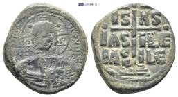 Romanus III Argyrus AD 1028-1034. Constantinople Anonymous follis Æ (29mm. 14.9 g). Bust of Christ facing, holding Gospels. R/ Legend in three lines, ...