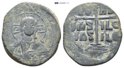 Romanus III Argyrus AD 1028-1034. Constantinople Anonymous follis Æ (37mm. 13.1 g). Bust of Christ facing, holding Gospels. R/ Legend in three lines, ...