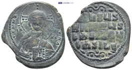 Anonymous, atributed to Basil II Bulgaroktonos and Constantine VIII AD (976-1025) AE Follis (34mm, 12.73 g) Constantinople Obv: + EMMANOVHΛ, IC-XC to ...