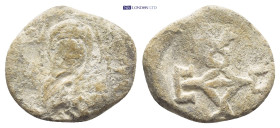 Byzantine Lead Seal (21mm, 6.77 gr) Obv:Bust of the Virgin Mary with image of Christ on her chest Rev:Cruciform monogram.