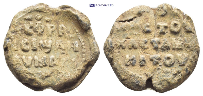 Byzantine Lead Seal (22mm, 10.6 gr) Obv: Inscription of three lines. Rev: Inscri...