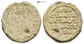 Byzantine Lead Seal (24mm, 7.7 gr) Obv: Christ Chalkites standing facing. Rev: Inscription of five lines.