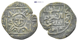 lkhanids, Uljaytu ibn Arghun Æ Fals. (20mm, 2.4 g) Uncertain mint, AH 703-717 = AD 1303-1318. Sun-face with eight rays within square / Three-lined and...