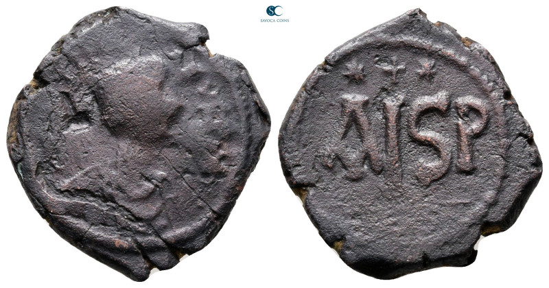 Justinian I AD 527-565. Thessalonica
16 Nummi Æ

23 mm, 6,02 g



Fine