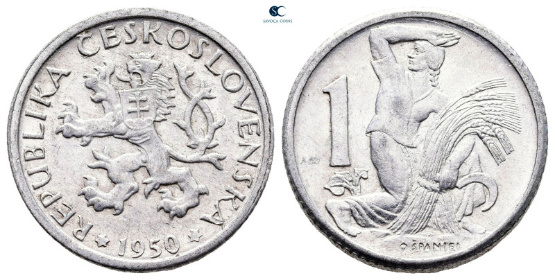 Czechoslovakia. AD 1950. 
1 Korun

 mm, 1,3 g



Nearly Uncirculated