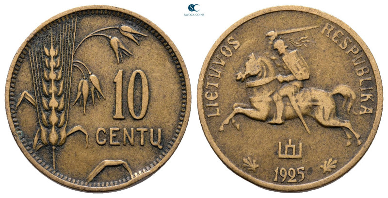 Lithuania. AD 1925. 
10 Centu

 mm, 3,0 g



Small Rim Nick, very fine