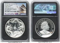 Elizabeth II silver Proof High Relief "Double Dragon" 2 Dollars (2 oz) 2019-P PR70 Ultra Cameo NGC, Perth mint, cf. KM3709 (Dollar issue). First day o...