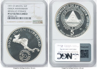 Republic silver Proof "ODECA Anniversary" Medallic 5 Pesos 1971 PR67 Ultra Cameo NGC, KM-X13. 20th Anniversary of ODECA. HID09801242017 © 2024 Heritag...