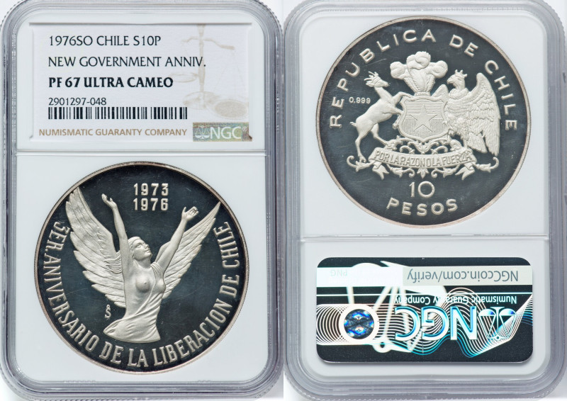 Republic silver Proof "New Government Anniversary" 10 Pesos 1976-So PR67 Ultra C...