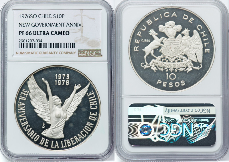 Republic silver Proof "New Government Anniversary" 10 Pesos 1976-So PR66 Ultra C...