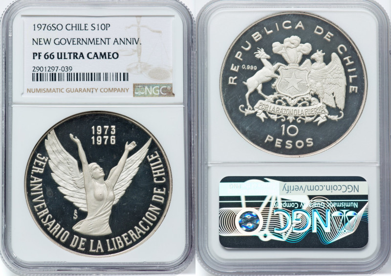 Republic silver Proof "New Government Anniversary" 10 Pesos 1976-So PR66 Ultra C...