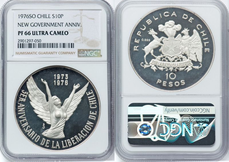 Republic silver Proof "New Government Anniversary" 10 Pesos 1976-So PR66 Ultra C...