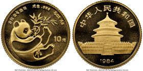 People's Republic gold "Panda" 10 Yuan 1984 MS69 NGC, KM88. Full cartwheel luster whirls around the fields on this bright example. HID09801242017 © 20...