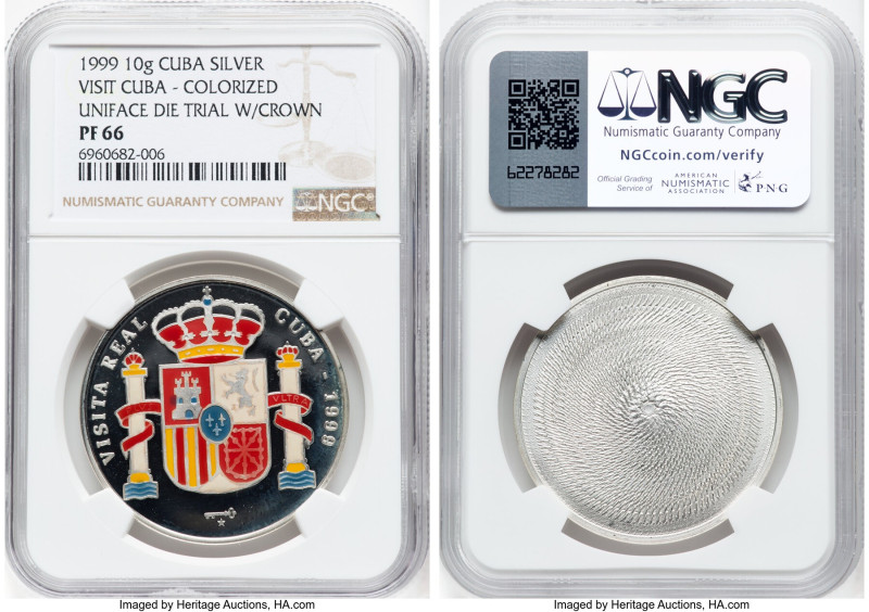 Republic silver Colorized Proof Uniface "Visit Cuba" Die Trial 1999 PR66 NGC, Ha...