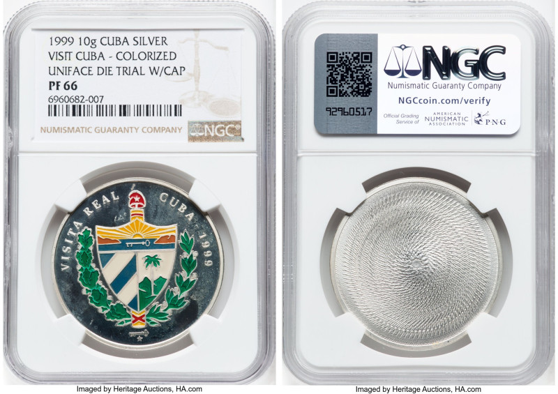 Republic silver Colorized Proof Uniface "Visit Cuba" Die Trial 1999 PR66 NGC, Ha...