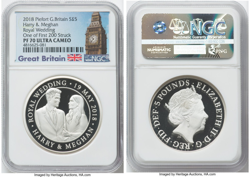 Pair of Elizabeth II silver Proof "Harry & Meghan - Royal Wedding" 5 Pounds 2018...