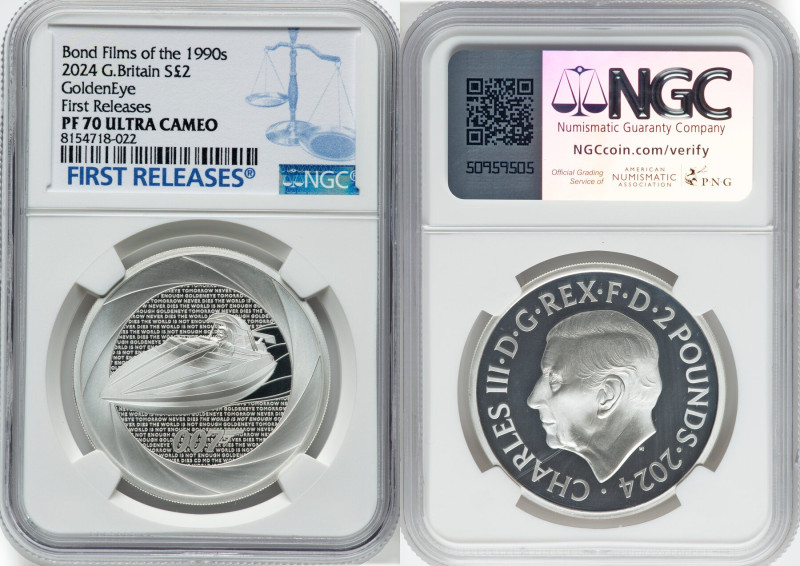 Charles III silver Proof "GoldenEye" 2 Pounds (1 oz) 2024 PR70 Ultra Cameo NGC, ...