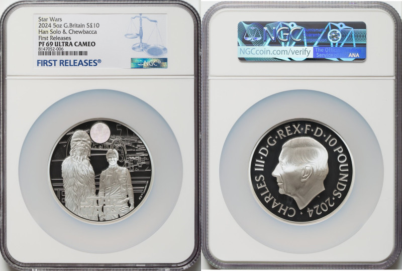 Charles III silver Proof "Han Solo & Chewbacca" 10 Pounds (5 oz) 2024 PR69 Ultra...